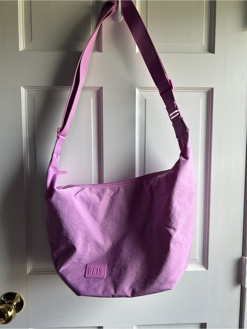 beis crescent shoulder bag in berry